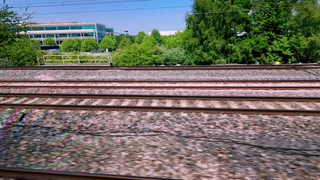 The view out of a train window travelling through England