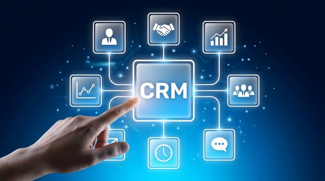 Customer relationship management system concept with crm icons