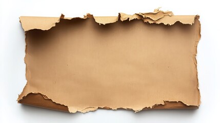Fototapeta premium Torn kraft paper sheet with ripped edges isolated on white background minimal texture