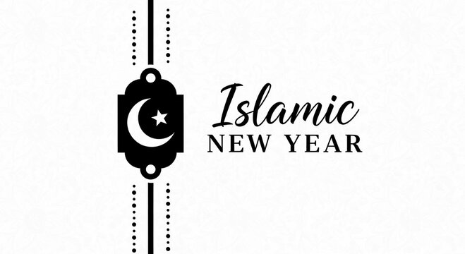 Islamic New Year Greeting with Crescent Moon and Star