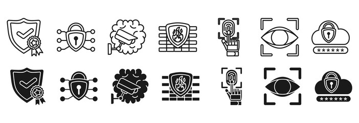 Fototapeta premium Security system icon set. face detection and password symbol