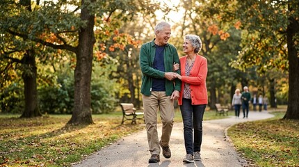 Obraz premium Happy Senior Romantic Couple Bonding and Smiling Together Outdoors - Retirement Love Active Lifestyle