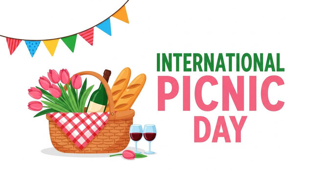International Picnic Day celebration with basket and wine