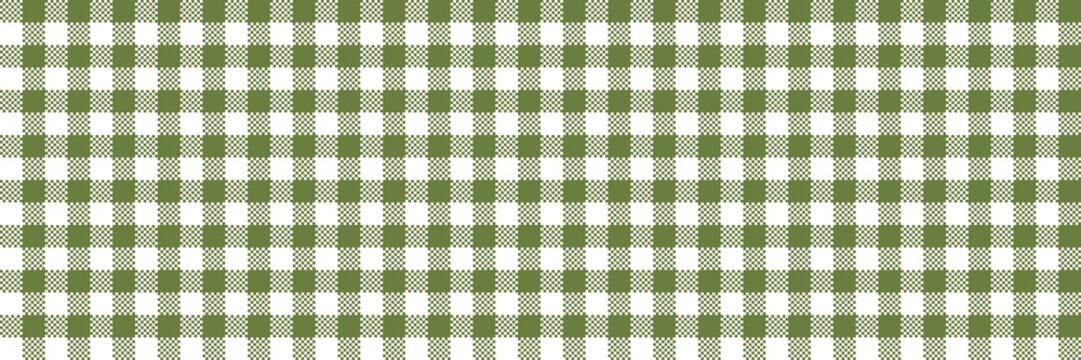A long seamless forest green and white gingham micro plaid pattern. Rustic country-themed checkered background design for autumn picnic tablecloths, lumberjack fabric, and wrapping paper.
