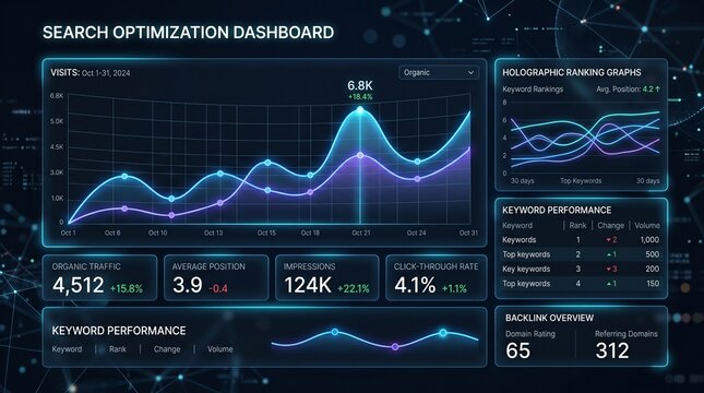Digital search optimization dashboard interface.