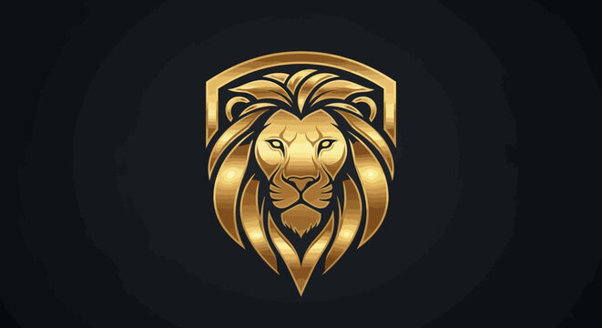Golden lion head emblem set on a protective shield.