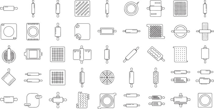 Collection of line baking tools and rolling pins with various textures kitchen utensil dough