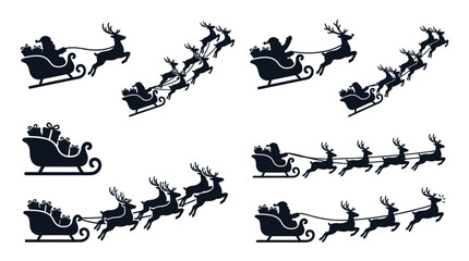 Black Santa Claus sleigh and reindeer silhouette set. © Satria