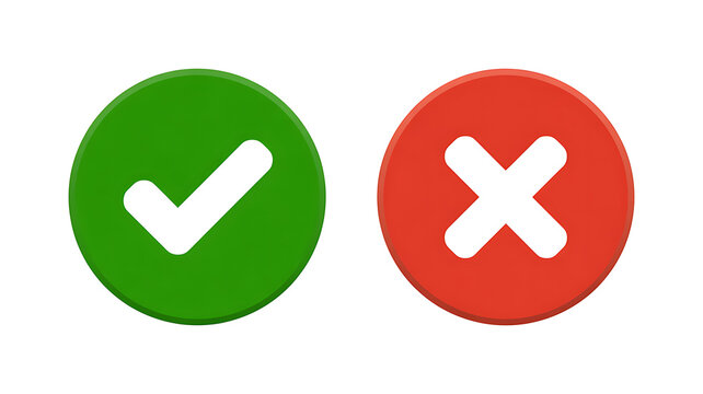 Green checkmark and red cross symbols on white background check mark x mark
