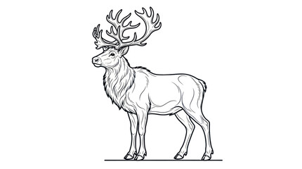 Hand drawn reindeer standing profile line art illustration © Satria