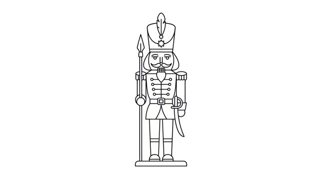 Traditional Christmas nutcracker soldier line art illustration.