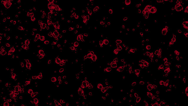 Abstract digital art featuring floating translucent red bubbles suspended against a deep dark black background with soft glowing lighting effects