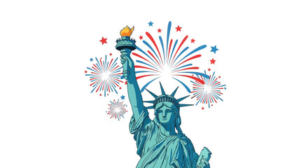 Statue of Liberty with Red and Blue Fireworks Celebration © Bayar