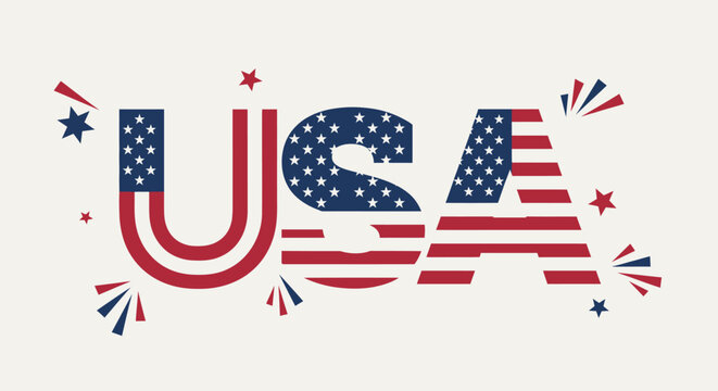 USA Lettering with American Flag Patterns and Star Accents