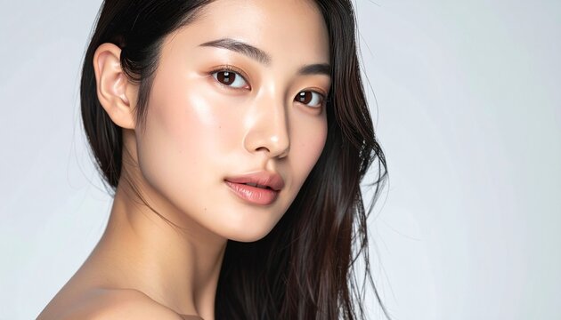 透明感あふれる美容と明るく健康的な肌 / Japanese Young Woman Porcelain Skin &mdash; Luminous Whitening Glow, Flawless Translucent Complexion, Natural Makeup, Skin Brightening Beauty Commercial, Ultra-Realistic Cinematic, Half