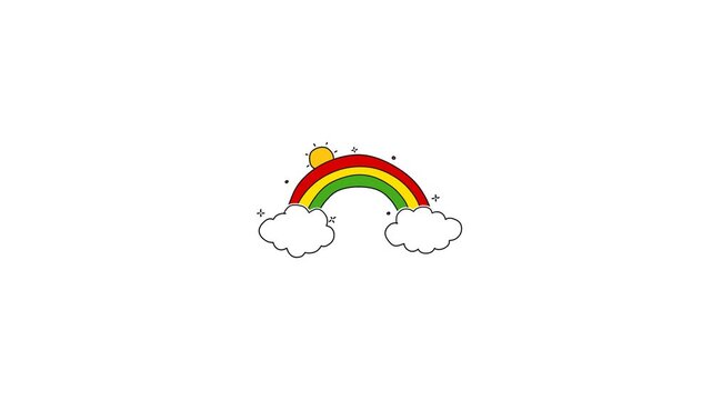 Minimalist rainbow with clouds and sun vector illustration isolated on transparent background