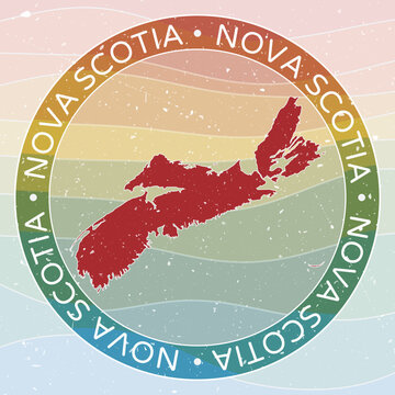 Vintage Nova Scotia, Canada Round Logo. Distressed wave stripes Province badge with grunge scratch texture. Nova Scotia, Canada Retro Map Emblem. Vector Illustration.