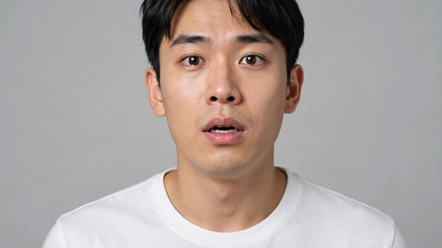 Surprised Young Asian Man with Open Mouth Expression and Shocked Face