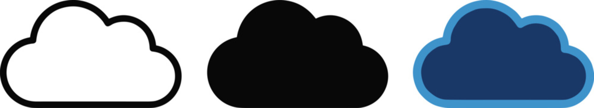 Adobe Illustrator Artwork,Cloud Icon Set Vector Collection with Line Outline and Filled Glyph Styles Weather Cloud Symbol in Black and Blue for Web App UI Design Forecast Storage and Technology Use