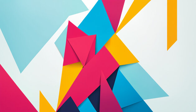 dynamic overlapping geometric triangles in blue red and yellow