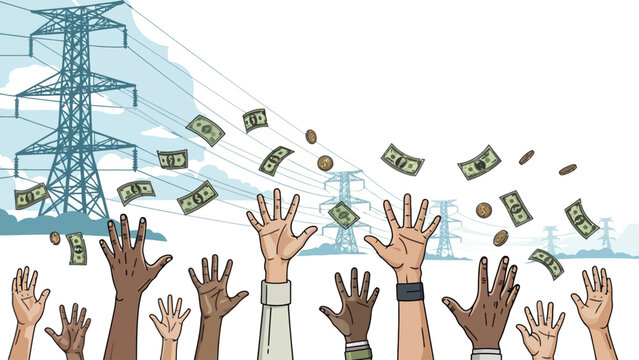 People reaching for money.