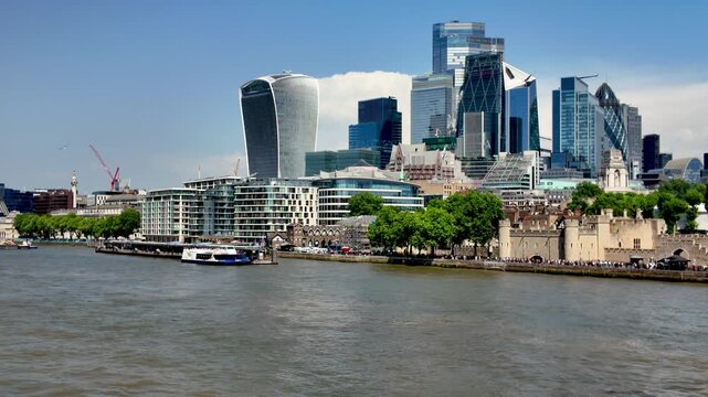 The skyline of the city of London's Financial district seen across the Thames