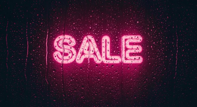 Neon Sale Sign in Dark Background.
