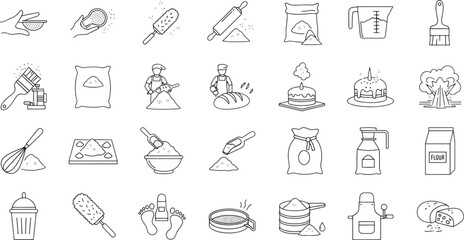 Fototapeta premium Baking and cooking with flour ingredients and tools line