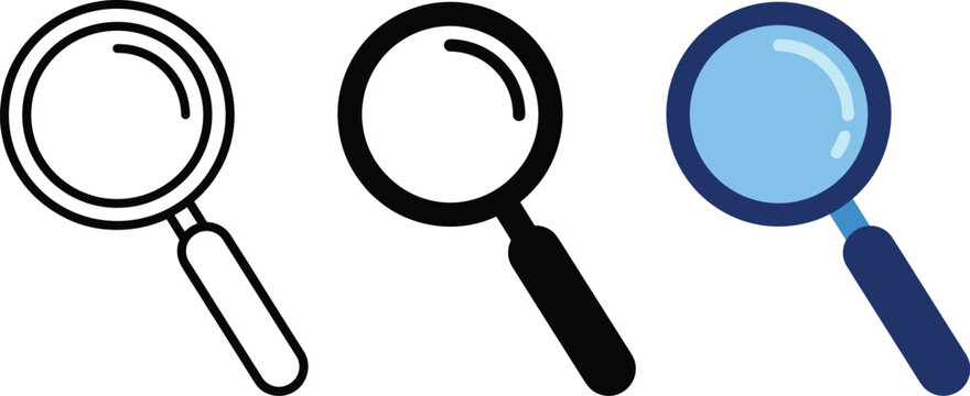 Adobe Illustrator Artwork,Magnifying glass vector icon set in flat design style, black and blue search lens collection isolated on white background, zoom and find symbol for web and app interface