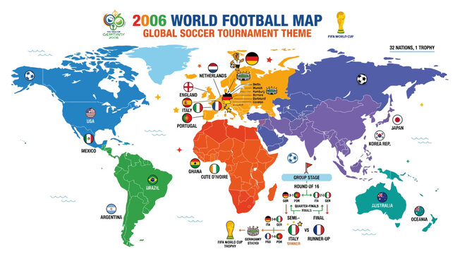 2006 world football map, global soccer tournament