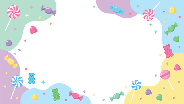 Colorful pastel candy border frame with white center for invitations.