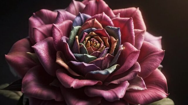 Closeup of a Rainbow Rose with Dark Background - Unique Beauty  Nature