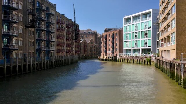 Flats and buildings at Java wharf in Shad Thames, London. Renovation