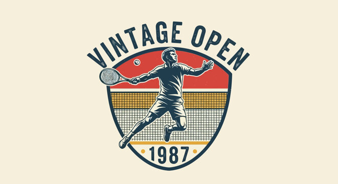 Vintage Open 1987 Tennis Tournament Emblem Illustration