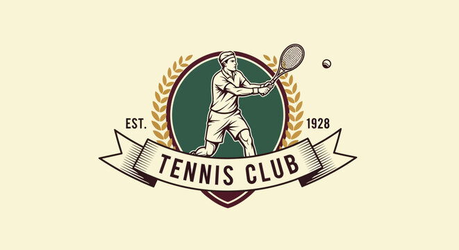 Vintage Tennis Club Emblem Logo Design