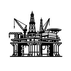 Obraz premium Offshore Fixed Platform Black and White Silhouette Vector Icon Isolated on White Background