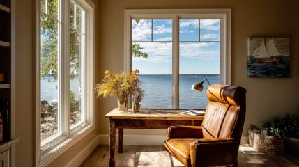 Fototapeta premium Coastal office with water view