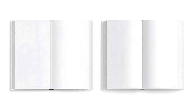 Two open blank white books side by side, clean page layout, perfect for mockups