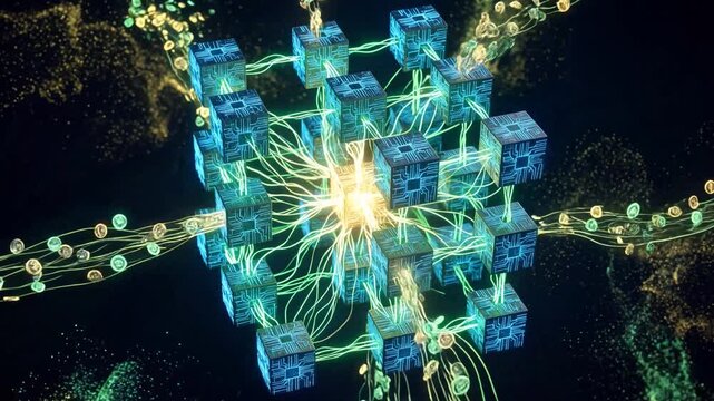 Futuristic Blockchain Network and Digital Financial Data Flow Background