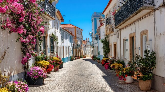 Cobblestone street Algarve Portugal town