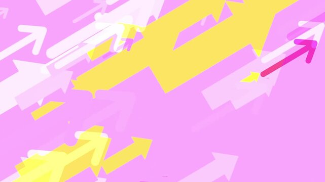 Colorful upward moving arrows on pink background loop