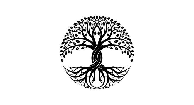 Tree with roots and leaves symbol.