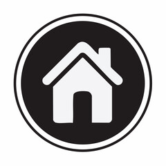Fototapeta premium Simple minimalistic home icon design within circular black and white background symbol