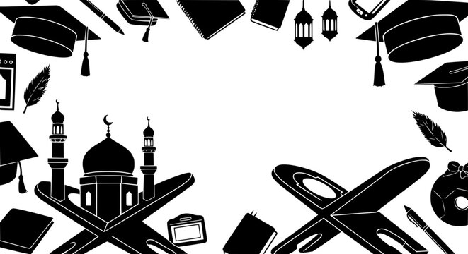 Islamic Education Graduation and Religious Background Silhouette Frame