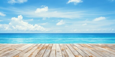 Fototapeta premium Summer Vacation Background with Wooden Pier and Tropical Blue Sea