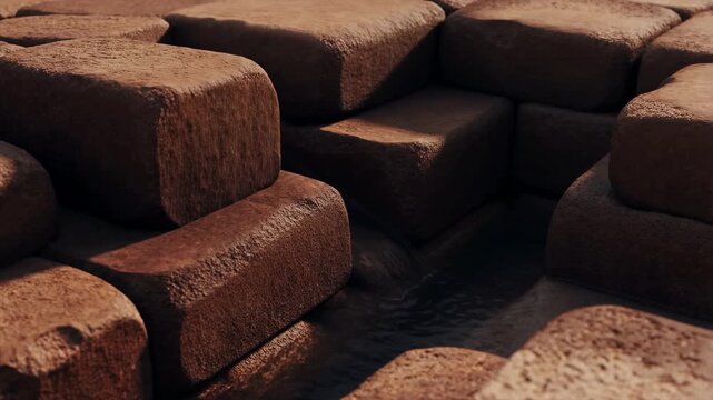 Ancient mohenjo daro ruins close up slow motion video of detailed bricks and drainage system