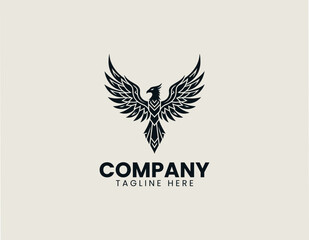 Fototapeta premium Phoenix Tribal Symmetrical Wings Minimalist Black Vector Logo Mythical Rebirth Design