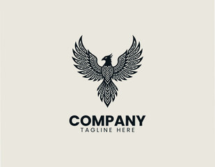 Fototapeta premium Phoenix Tribal Symmetrical Wings Minimalist Black Vector Logo Mythical Rebirth Design