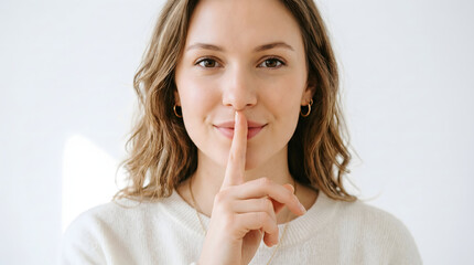 Fototapeta premium woman making shh gesture for silence