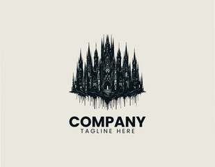 Fototapeta premium Dark gothic castle silhouette black vector illustration